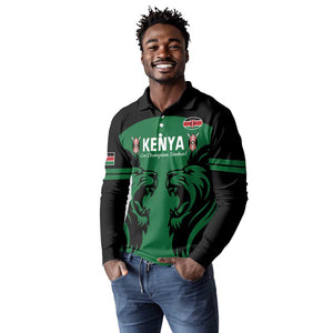 Custom Kenya Rugby Long Sleeve Polo Shirt 2024 Go Champions Simbas - Green