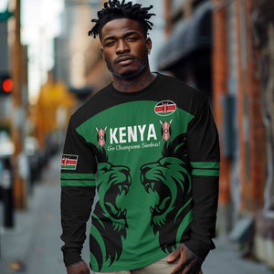 Custom Kenya Rugby Long Sleeve Shirt 2024 Go Champions Simbas - Green LT14