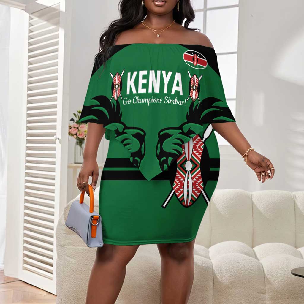 Custom Kenya Rugby Off Shoulder Short Dress 2024 Go Champions Simbas - Green LT14