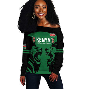 Custom Kenya Rugby Off Shoulder Sweater 2024 Go Champions Simbas - Green