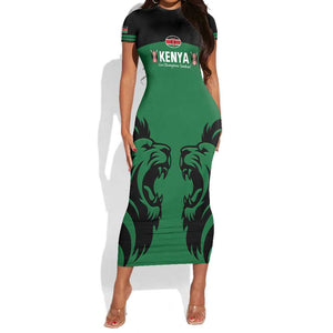 Custom Kenya Rugby Short Sleeve Bodycon Dress 2024 Go Champions Simbas - Green