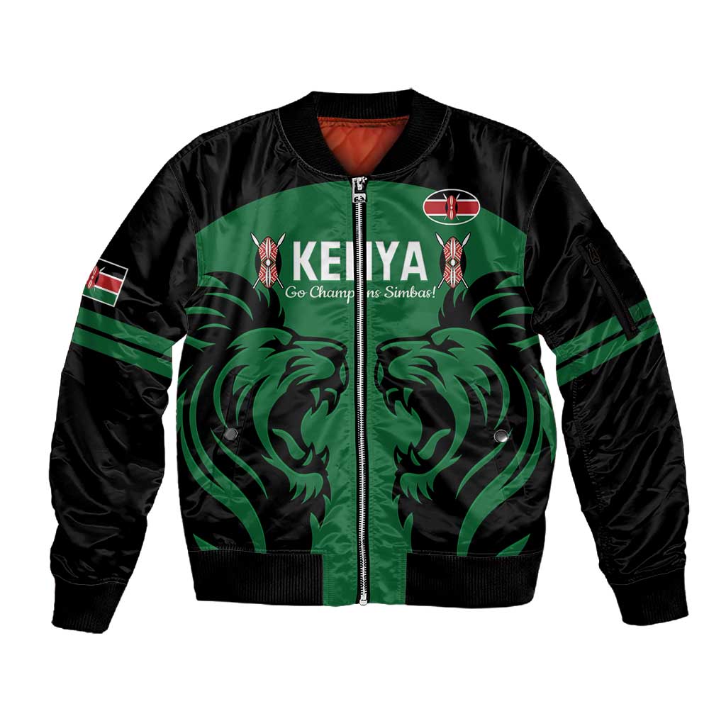 Custom Kenya Rugby Sleeve Zip Bomber Jacket 2024 Go Champions Simbas - Green