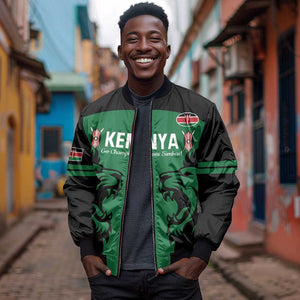 Custom Kenya Rugby Sleeve Zip Bomber Jacket 2024 Go Champions Simbas - Green