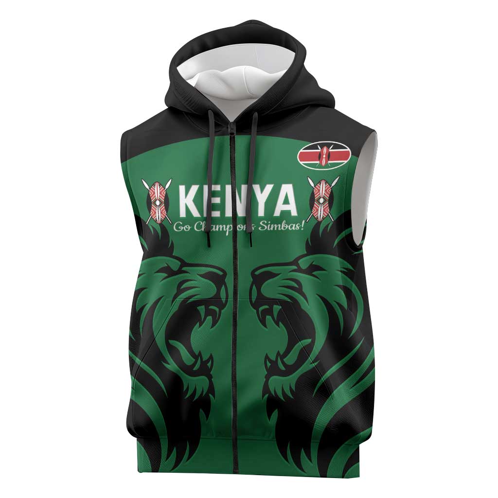 Custom Kenya Rugby Sleeveless Zip Hoodie 2024 Go Champions Simbas - Green - African Pride