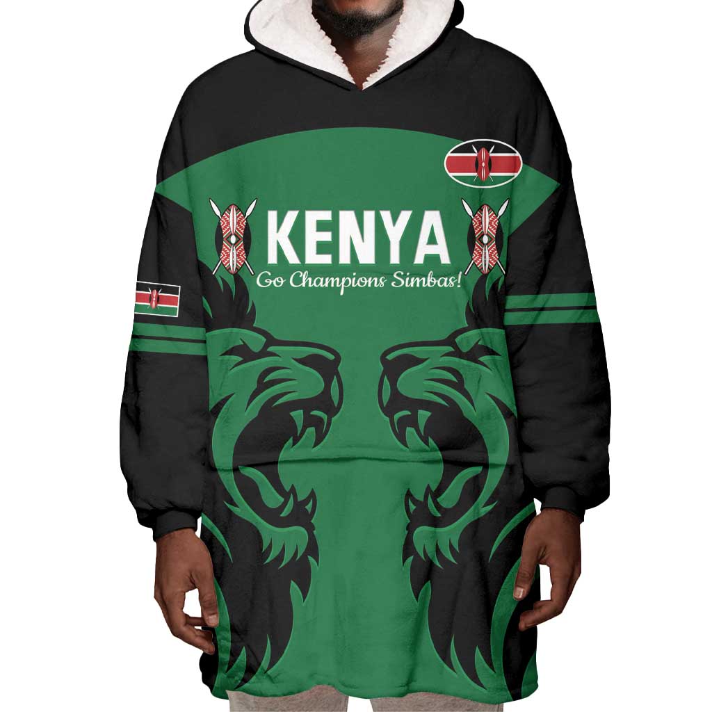 Custom Kenya Rugby Wearable Blanket Hoodie 2024 Go Champions Simbas - Green