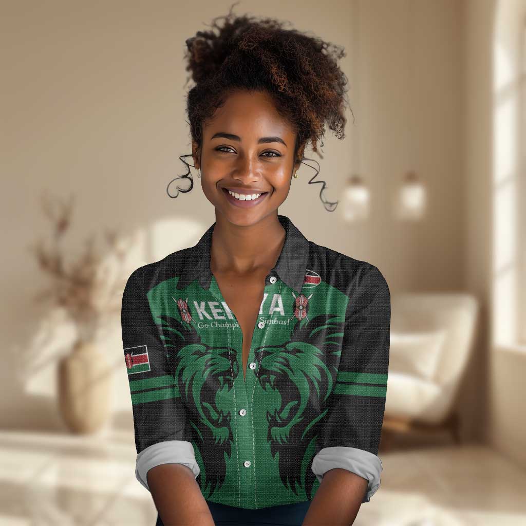 Custom Kenya Rugby Women Casual Shirt 2024 Go Champions Simbas - Green LT14