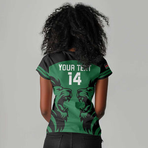 Custom Kenya Rugby Women V-Neck T-Shirt 2024 Go Champions Simbas - Green