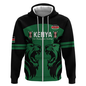 Custom Kenya Rugby Zip Hoodie 2024 Go Champions Simbas - Green