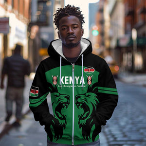 Custom Kenya Rugby Zip Hoodie 2024 Go Champions Simbas - Green