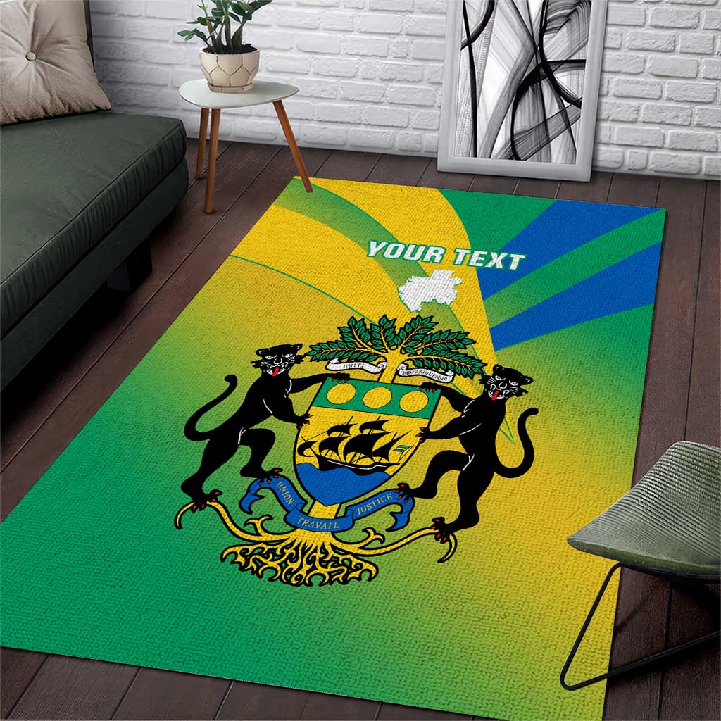 Presonalised Gabon Area Rug Coat Of Arms With Flag Gradient Style