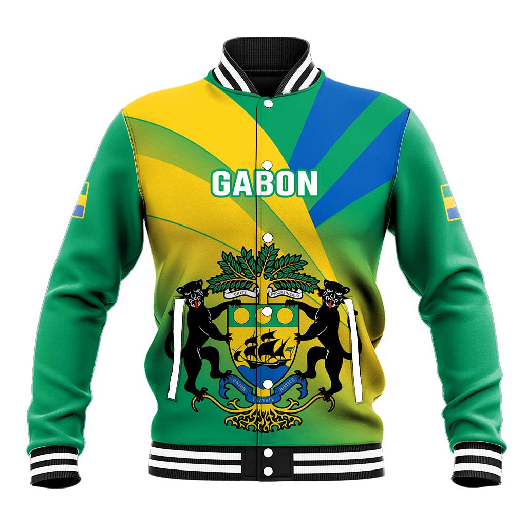 Presonalised Gabon Baseball Jacket Coat Of Arms With Flag Gradient Style LT14