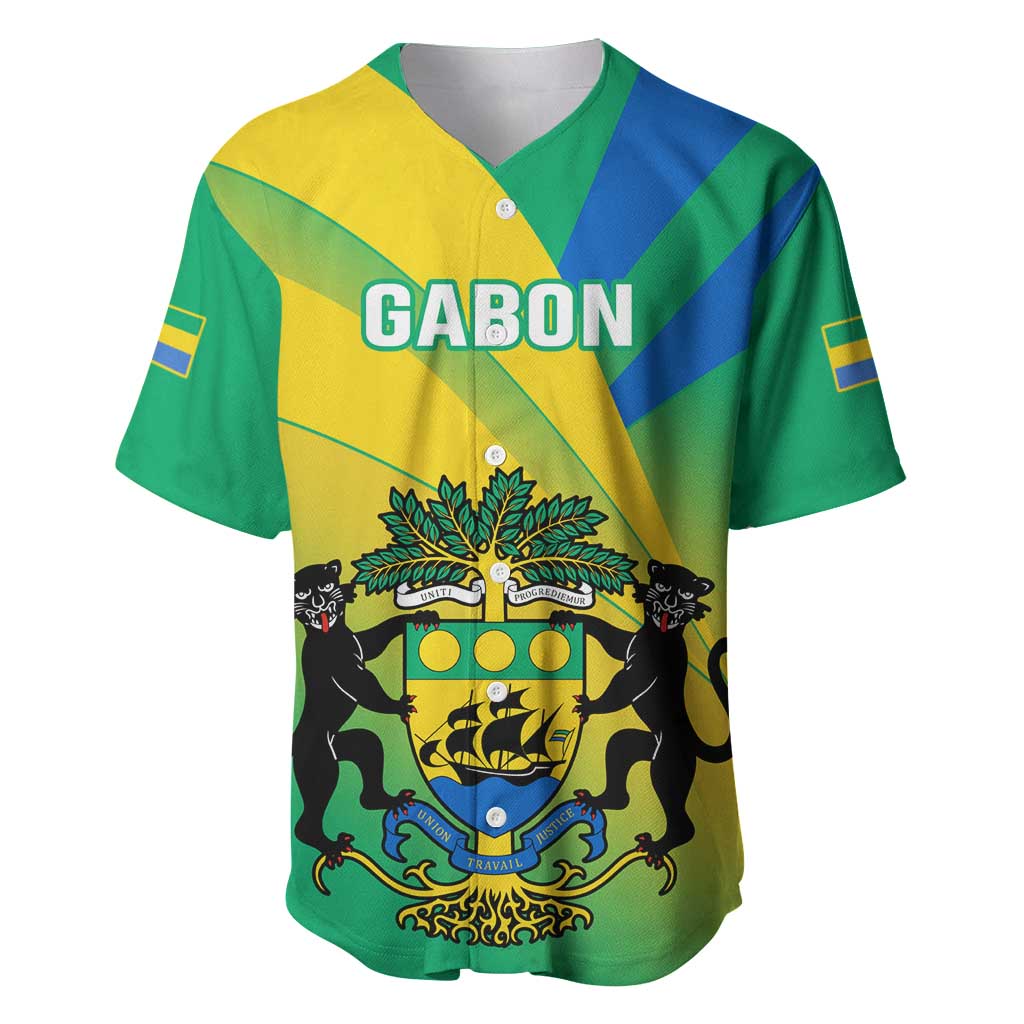 Presonalised Gabon Baseball Jersey Coat Of Arms With Flag Gradient Style