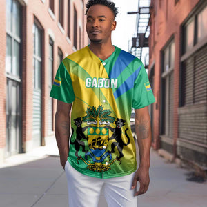 Presonalised Gabon Baseball Jersey Coat Of Arms With Flag Gradient Style