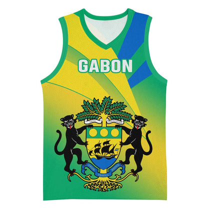 Presonalised Gabon Basketball Jersey Coat Of Arms With Flag Gradient Style LT14