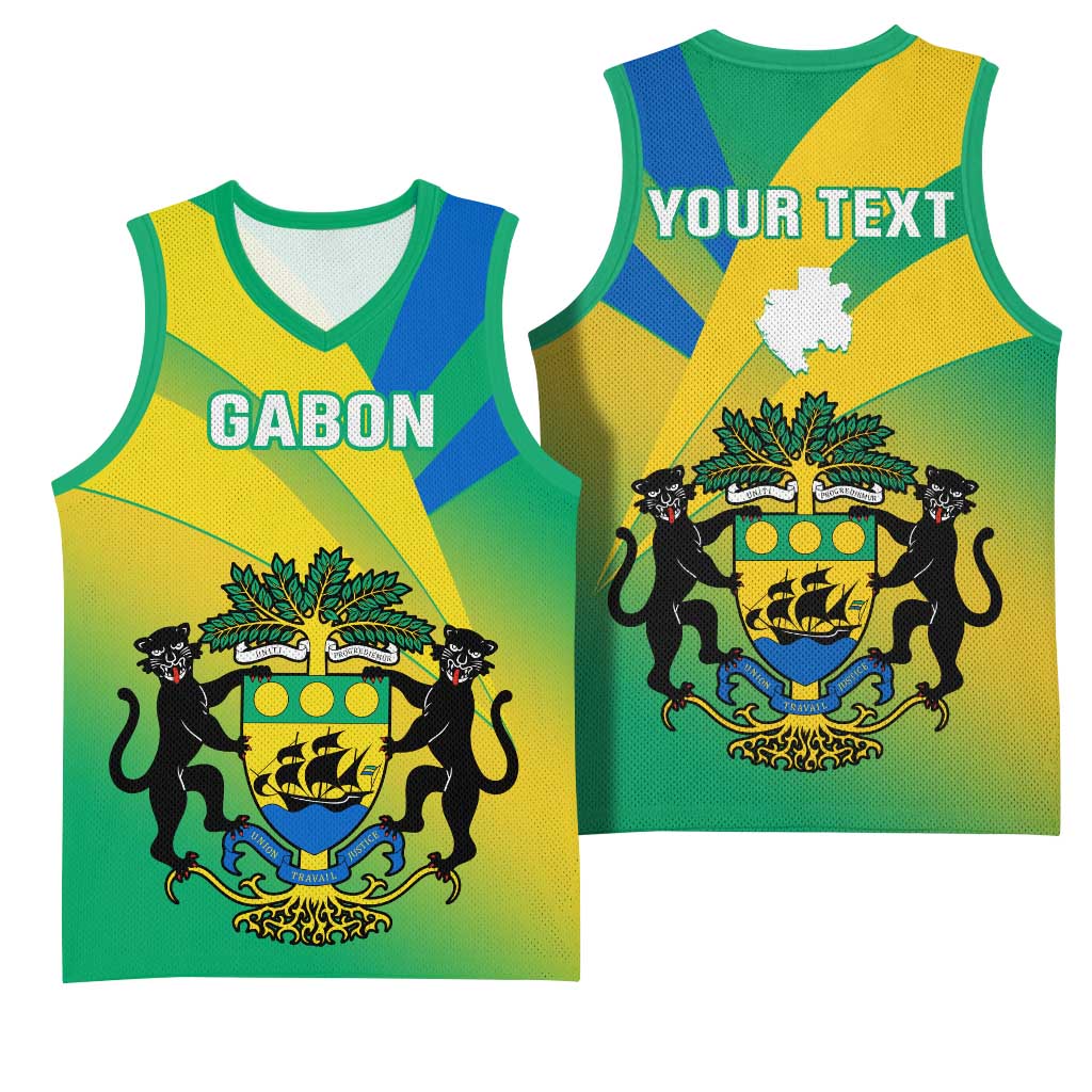 Presonalised Gabon Basketball Jersey Coat Of Arms With Flag Gradient Style LT14