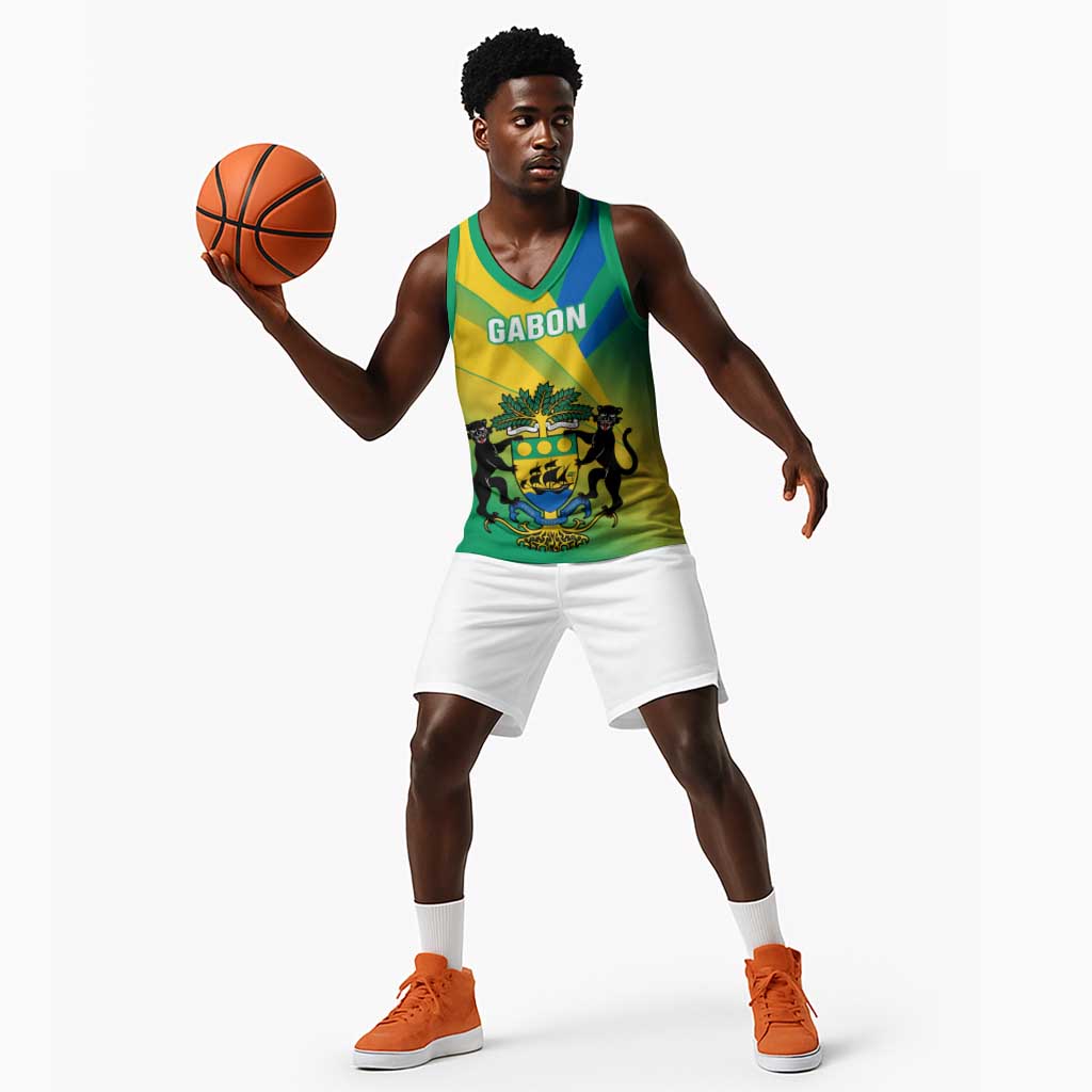 Presonalised Gabon Basketball Jersey Coat Of Arms With Flag Gradient Style LT14