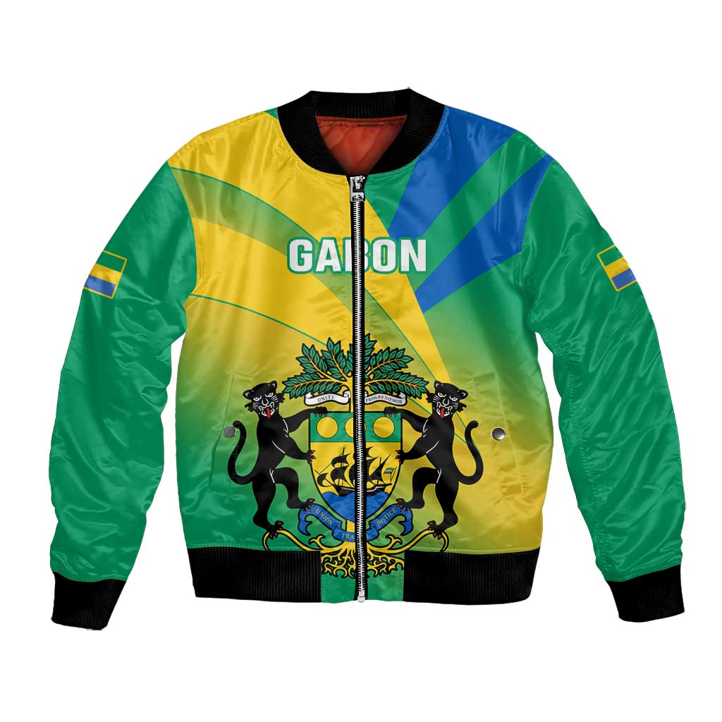 Presonalised Gabon Bomber Jacket Coat Of Arms With Flag Gradient Style