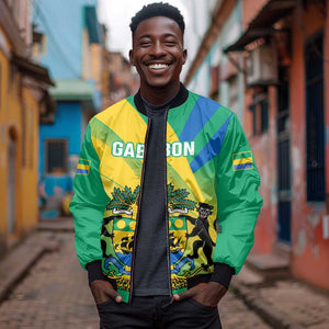 Presonalised Gabon Bomber Jacket Coat Of Arms With Flag Gradient Style