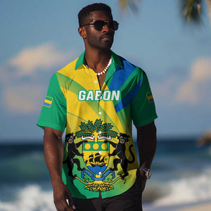 Presonalised Gabon Hawaiian Shirt Coat Of Arms With Flag Gradient Style