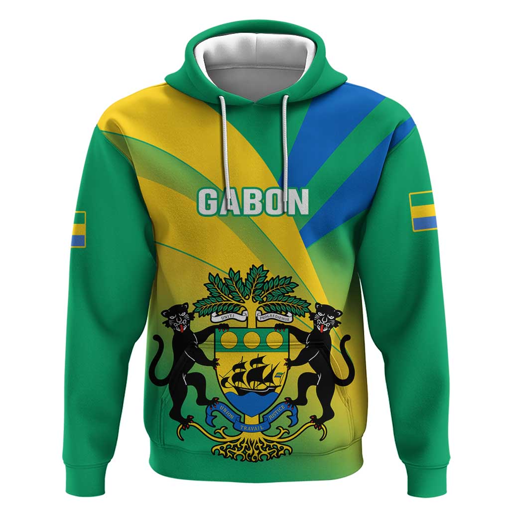 Presonalised Gabon Hoodie Coat Of Arms With Flag Gradient Style