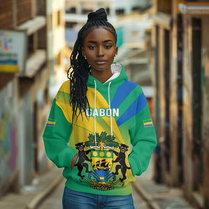 Presonalised Gabon Hoodie Coat Of Arms With Flag Gradient Style