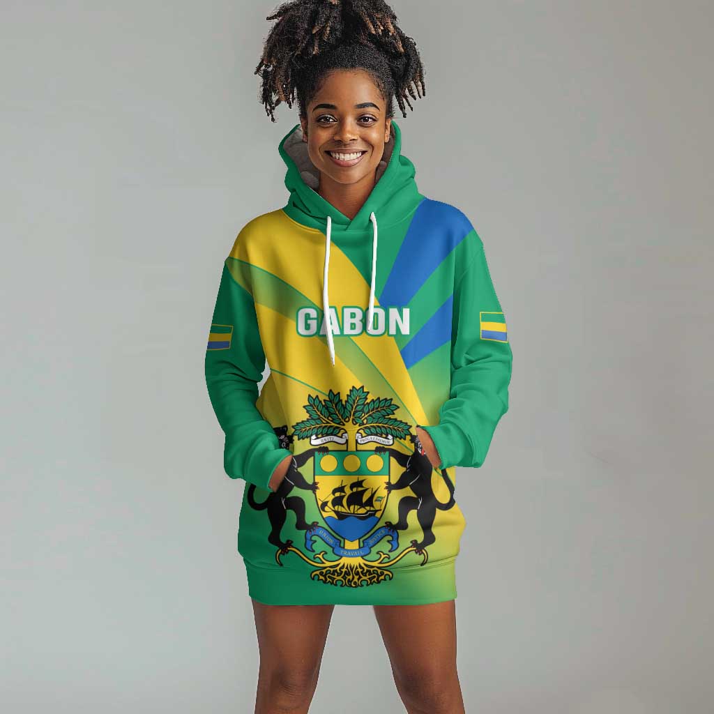 Presonalised Gabon Hoodie Dress Coat Of Arms With Flag Gradient Style