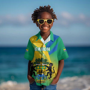 Presonalised Gabon Kid Hawaiian Shirt Coat Of Arms With Flag Gradient Style