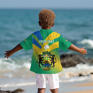 Presonalised Gabon Kid Hawaiian Shirt Coat Of Arms With Flag Gradient Style