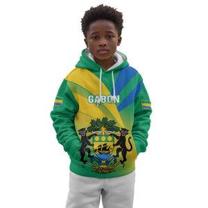 Presonalised Gabon Kid Hoodie Coat Of Arms With Flag Gradient Style