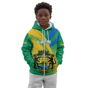 Presonalised Gabon Kid Hoodie Coat Of Arms With Flag Gradient Style