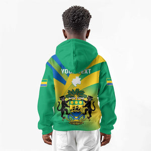 Presonalised Gabon Kid Hoodie Coat Of Arms With Flag Gradient Style