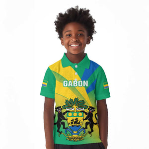 Presonalised Gabon Kid Polo Shirt Coat Of Arms With Flag Gradient Style