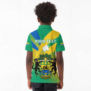 Presonalised Gabon Kid Polo Shirt Coat Of Arms With Flag Gradient Style