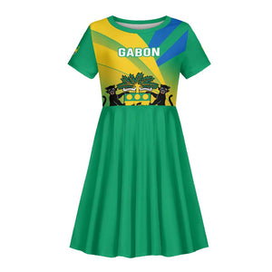 Presonalised Gabon Kid Short Sleeve Dress Coat Of Arms With Flag Gradient Style