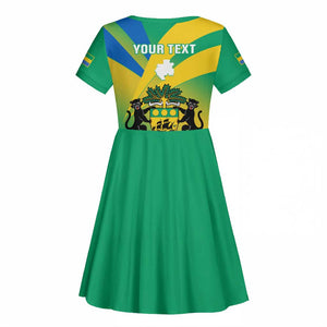 Presonalised Gabon Kid Short Sleeve Dress Coat Of Arms With Flag Gradient Style