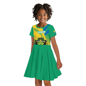 Presonalised Gabon Kid Short Sleeve Dress Coat Of Arms With Flag Gradient Style