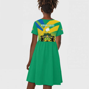 Presonalised Gabon Kid Short Sleeve Dress Coat Of Arms With Flag Gradient Style