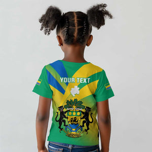 Presonalised Gabon Kid T shirt Coat Of Arms With Flag Gradient Style