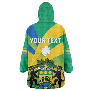 Presonalised Gabon KId Wearable Blanket Hoodie Coat Of Arms With Flag Gradient Style