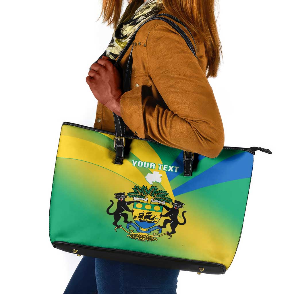 Presonalised Gabon Leather Tote Bag Coat Of Arms With Flag Gradient Style