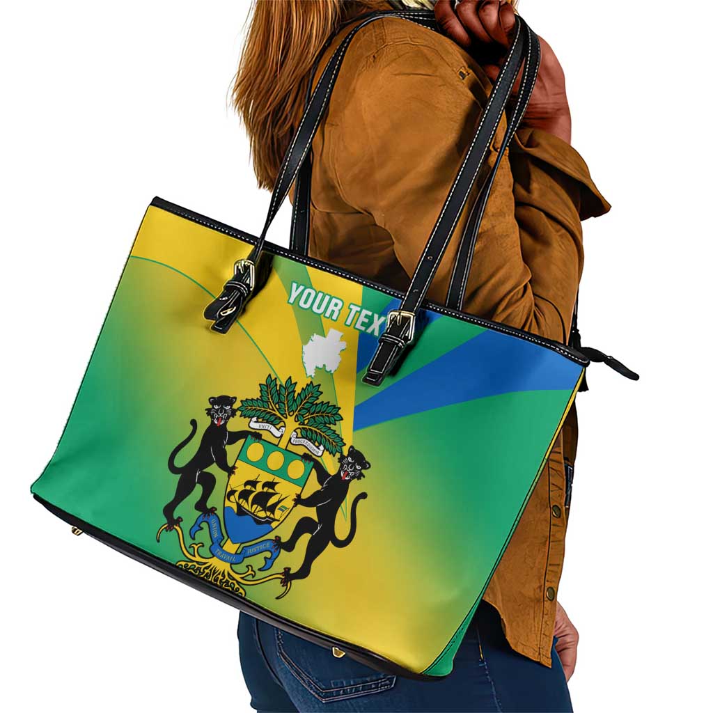 Presonalised Gabon Leather Tote Bag Coat Of Arms With Flag Gradient Style