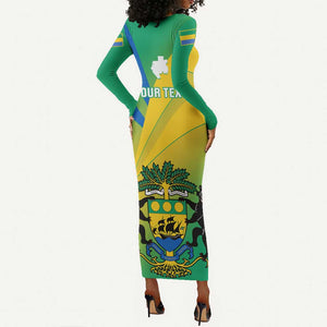 Presonalised Gabon Long Sleeve Bodycon Dress Coat Of Arms With Flag Gradient Style