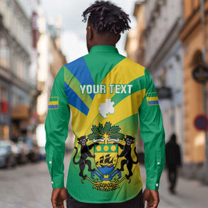 Presonalised Gabon Long Sleeve Button Shirt Coat Of Arms With Flag Gradient Style