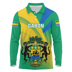 Presonalised Gabon Long Sleeve Polo Shirt Coat Of Arms With Flag Gradient Style