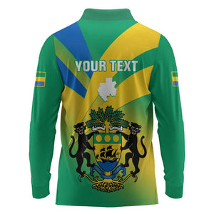 Presonalised Gabon Long Sleeve Polo Shirt Coat Of Arms With Flag Gradient Style