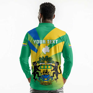 Presonalised Gabon Long Sleeve Polo Shirt Coat Of Arms With Flag Gradient Style