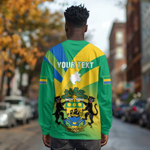 Presonalised Gabon Long Sleeve Shirt Coat Of Arms With Flag Gradient Style LT14