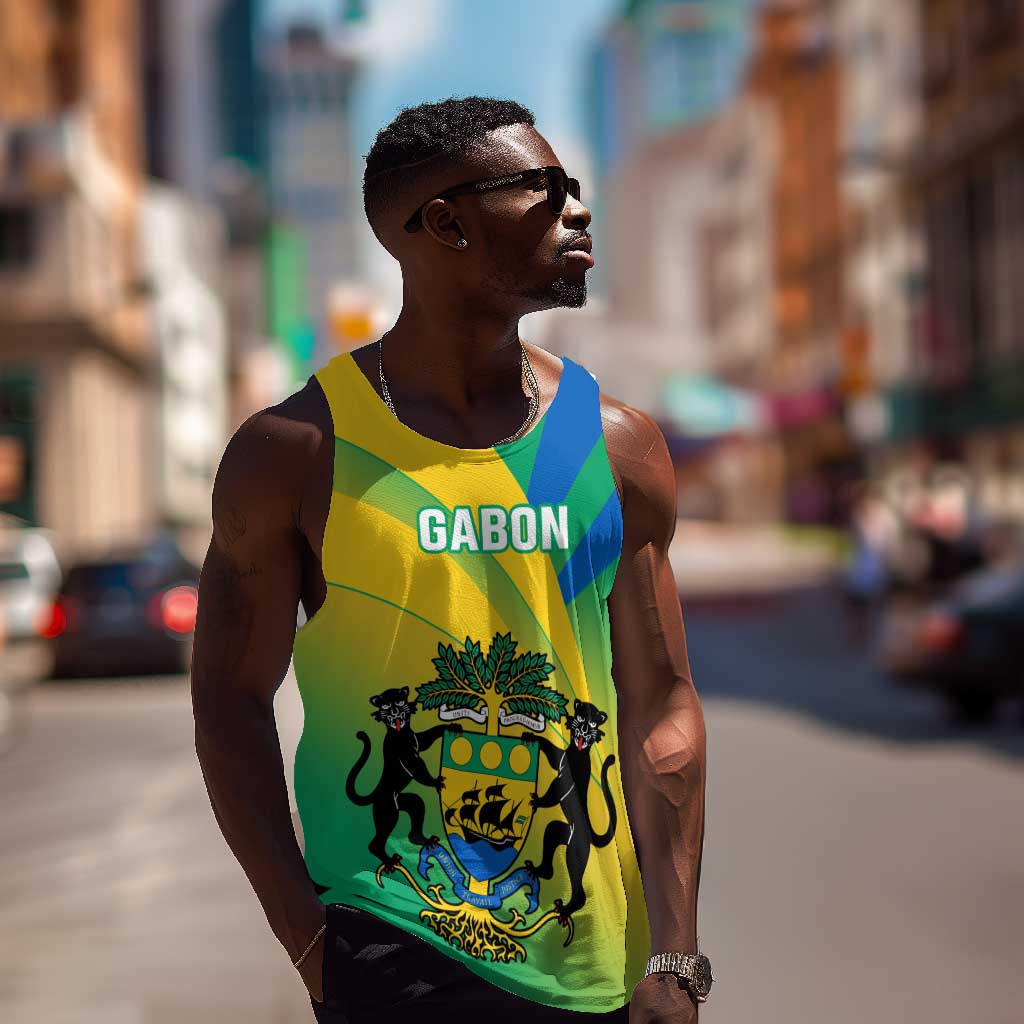 Presonalised Gabon Men Tank Top Coat Of Arms With Flag Gradient Style