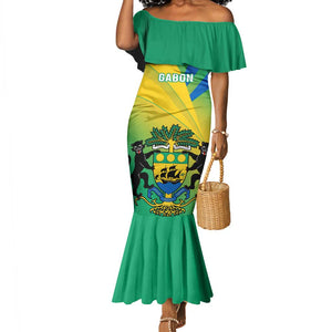 Presonalised Gabon Mermaid Dress Coat Of Arms With Flag Gradient Style