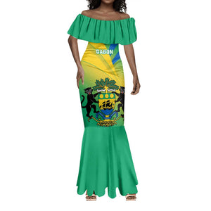 Presonalised Gabon Mermaid Dress Coat Of Arms With Flag Gradient Style